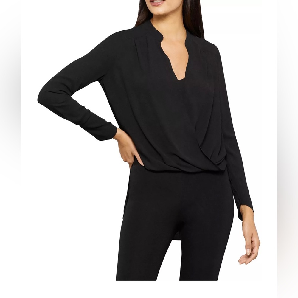 BCBGeneration Black Drape Front Blouse, Size Small